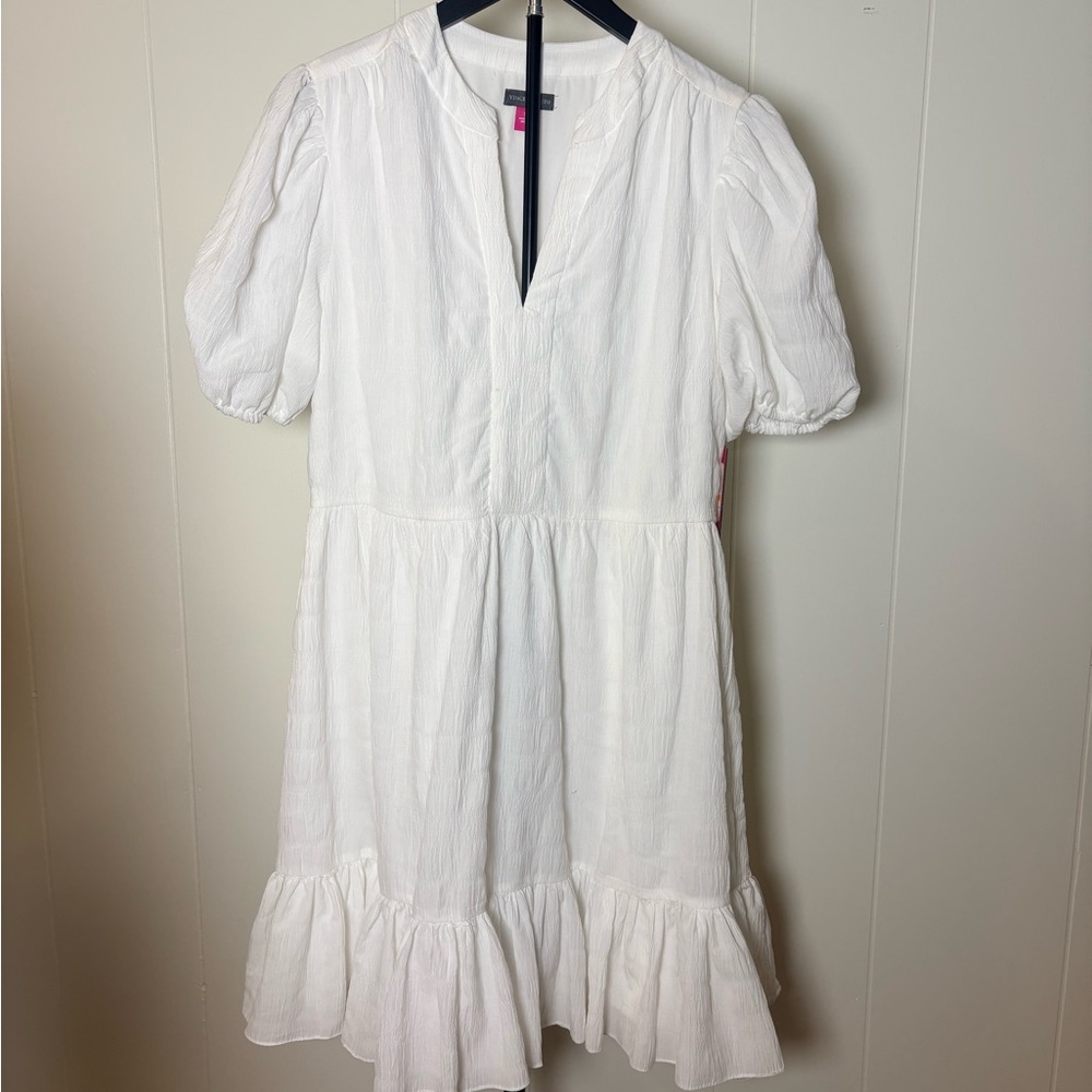 Vince Camuto Womens White Babydoll Puff-Sleeve Mini Dress Size Small NWT grad